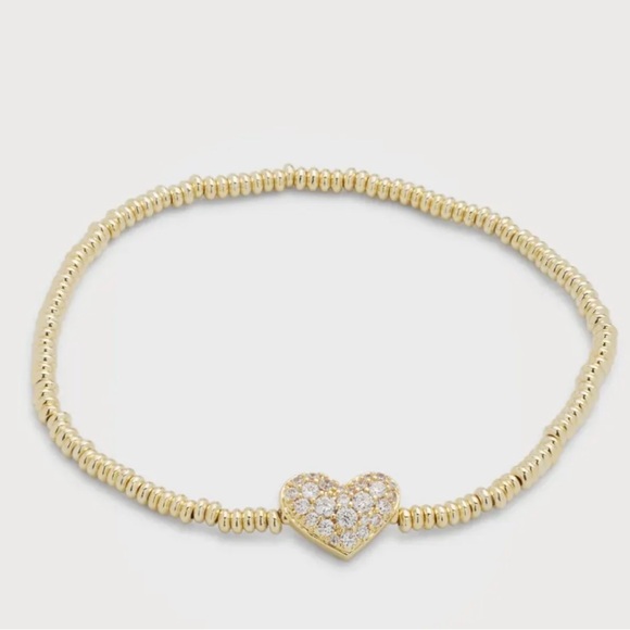 Kendra Scott Ari Gold Pave Heart Stretch Bracelet in White Crystal - Picture 2 of 4